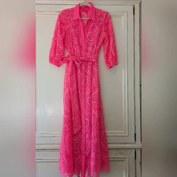 Lilly Pulitzer Almita Bright Pink Eyelet Dress, Size 10. Worn Once - Picture 2 of 10